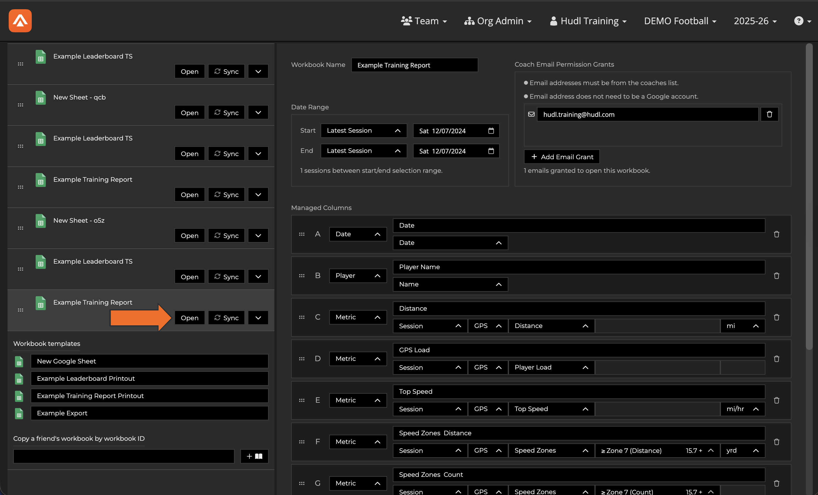 Training Report • Workbooks • Hudl Support