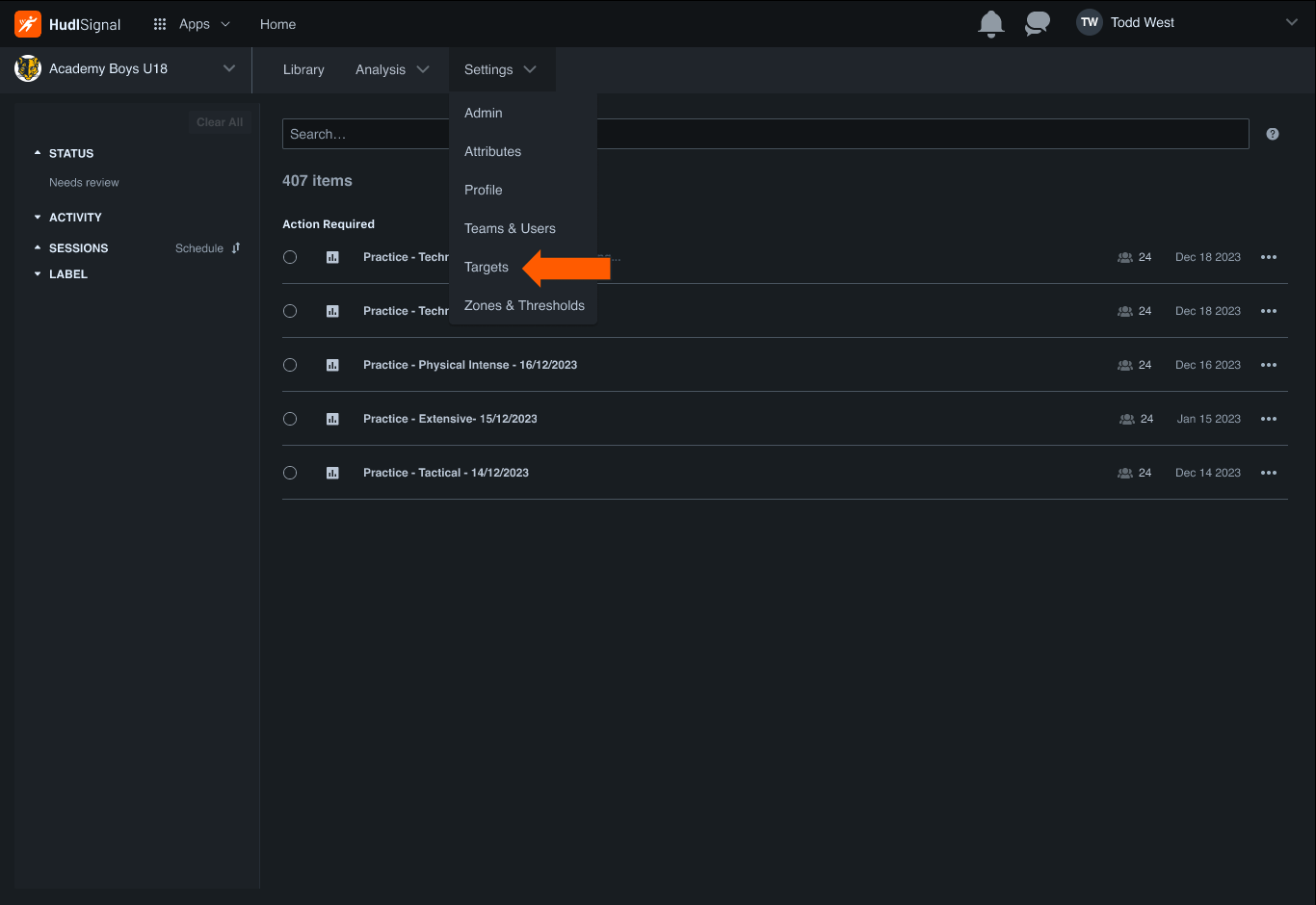 Create and Modify Live Analysis Targets • Hudl Support