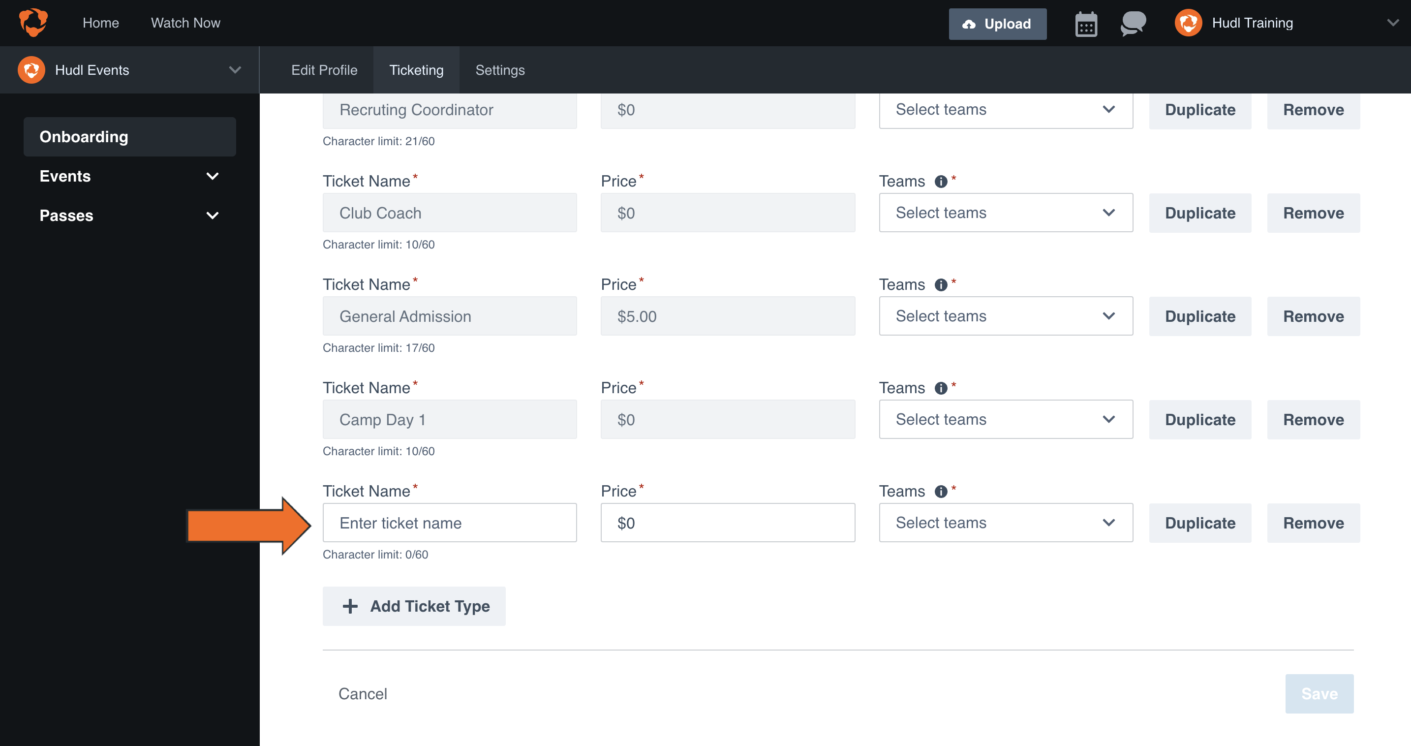Ajouter des types de billets • Hudl Support