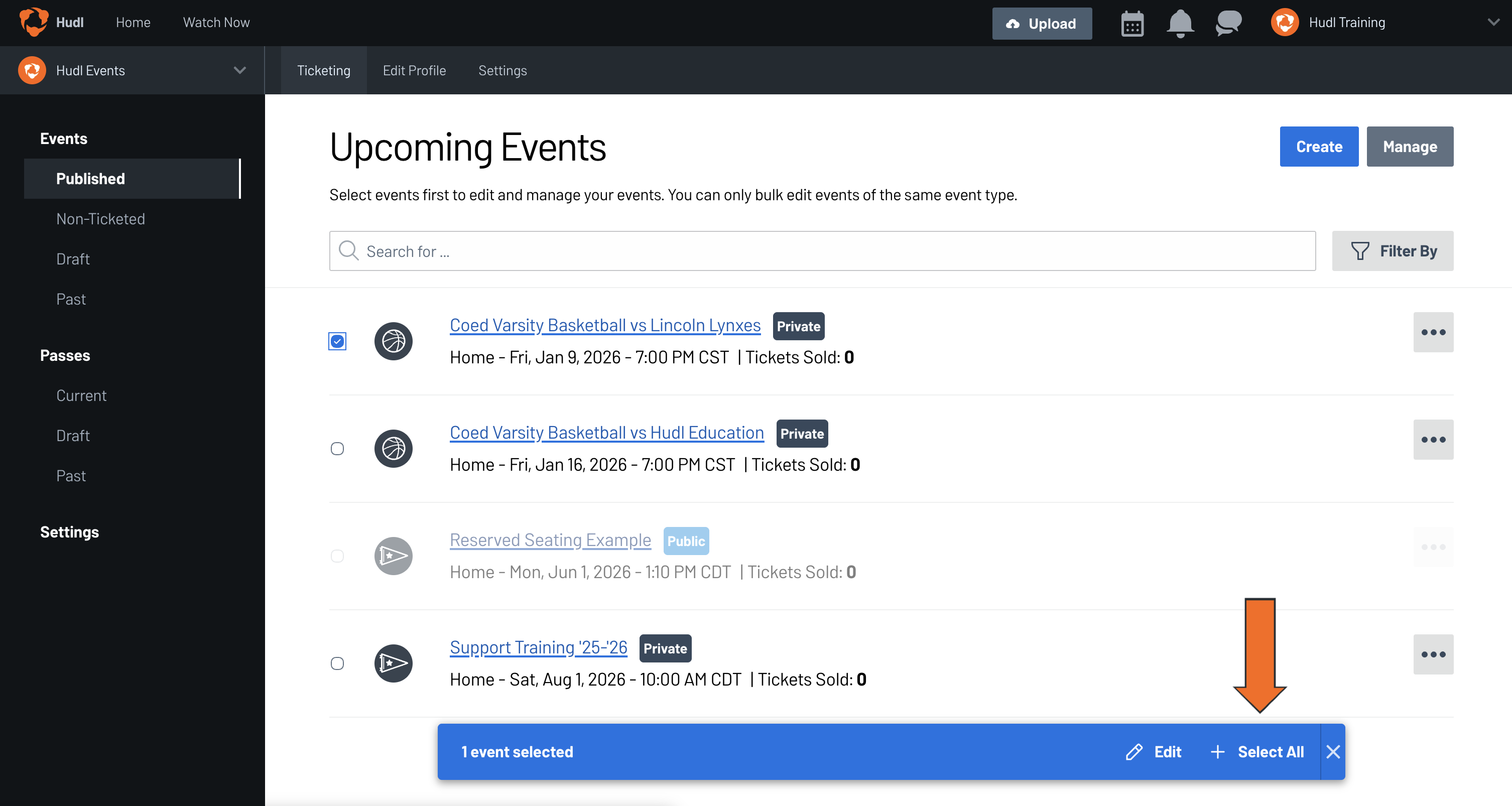 Bulk Edit Ticketed Events • Hudl Support
