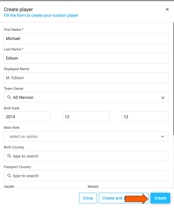 Create a Player/Team/Match in Database • Hudl Support
