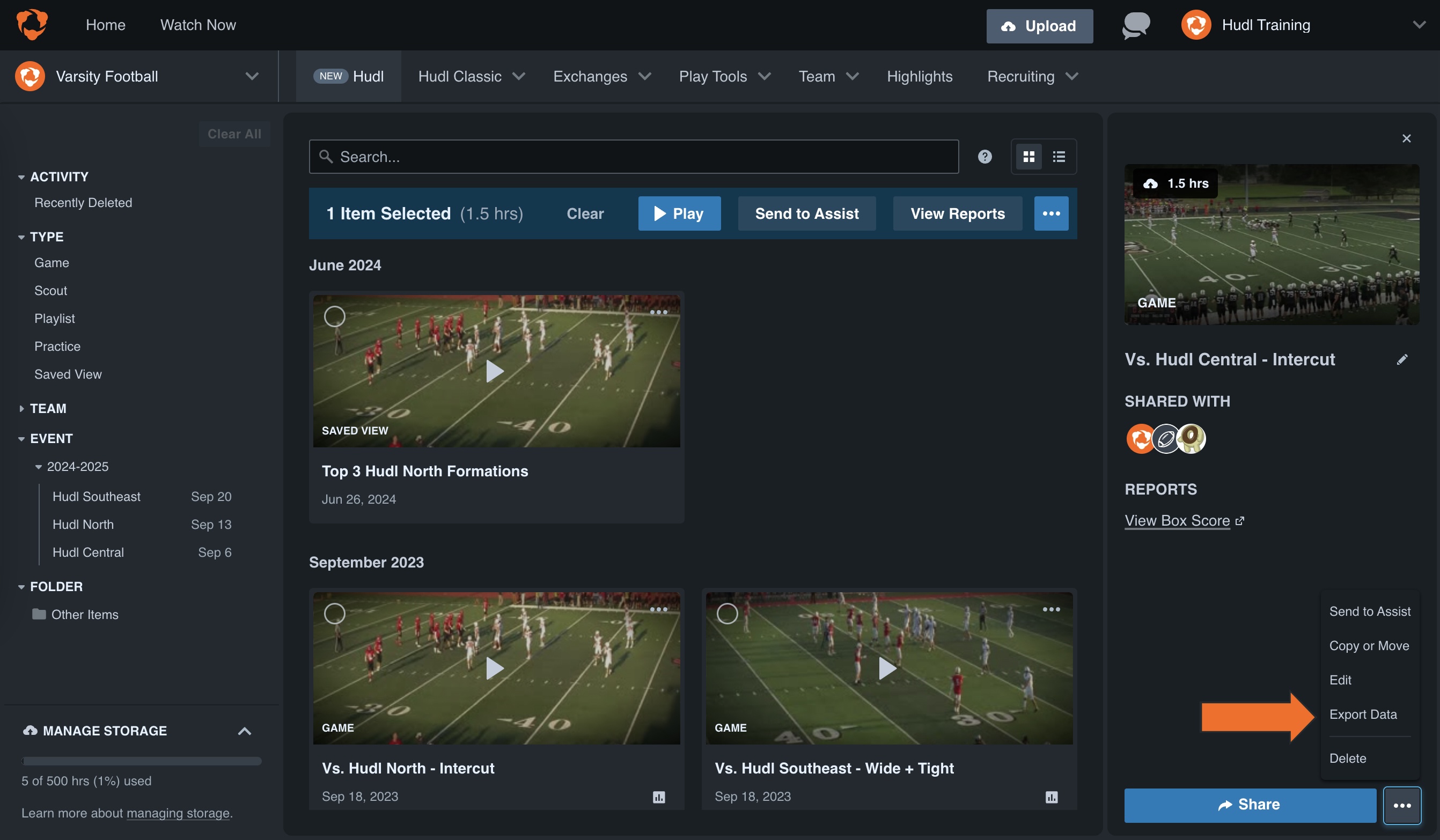 Export Breakdown Data • American Football • Hudl Support