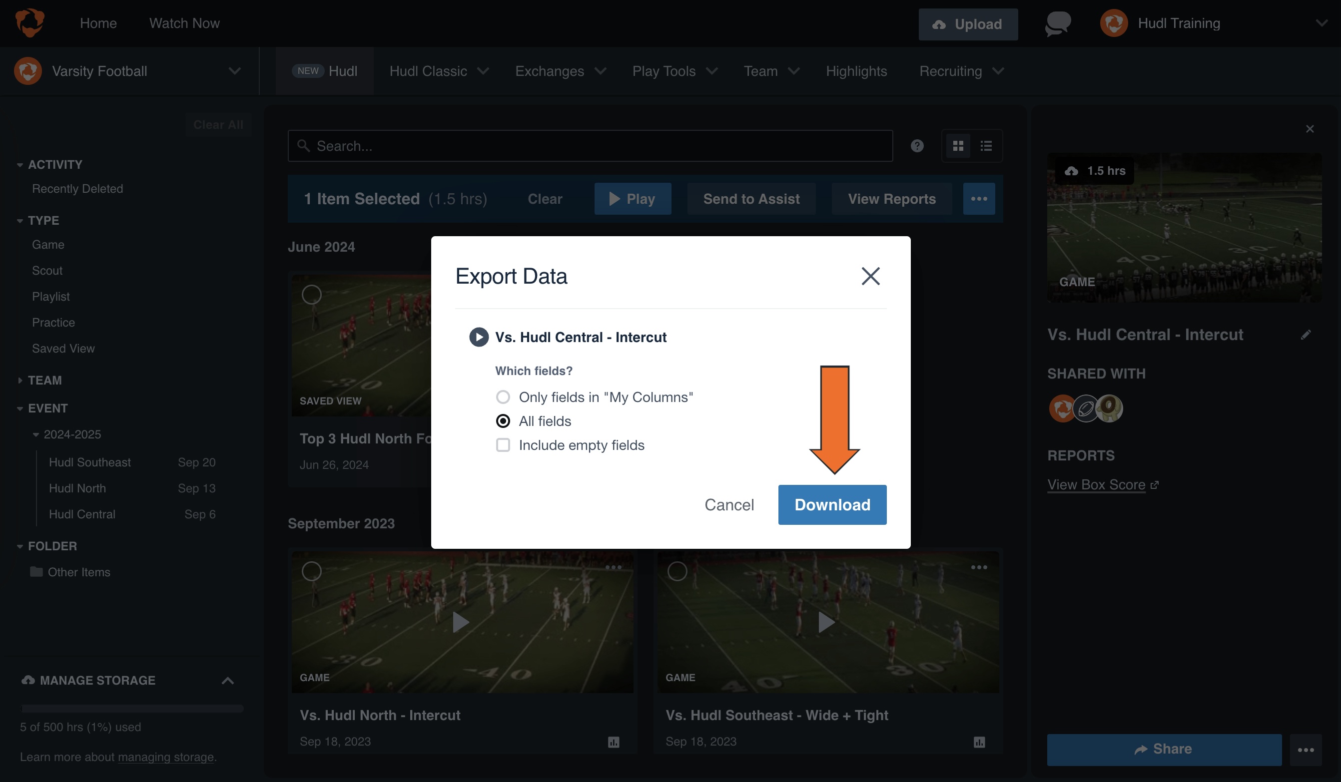 Export Breakdown Data • American Football • Hudl Support
