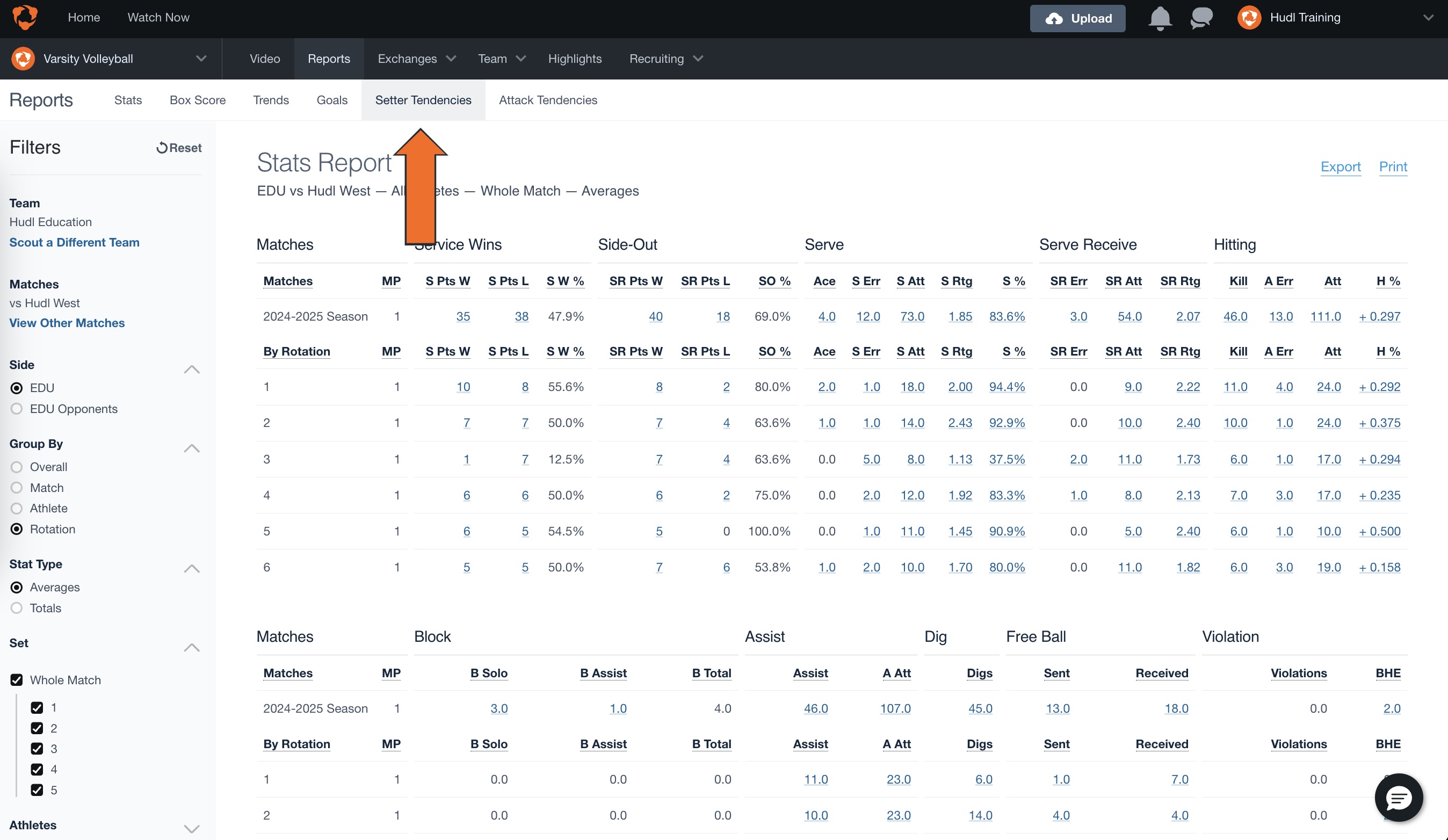 Setter Tendencies Report • Volleyball • Hudl Support