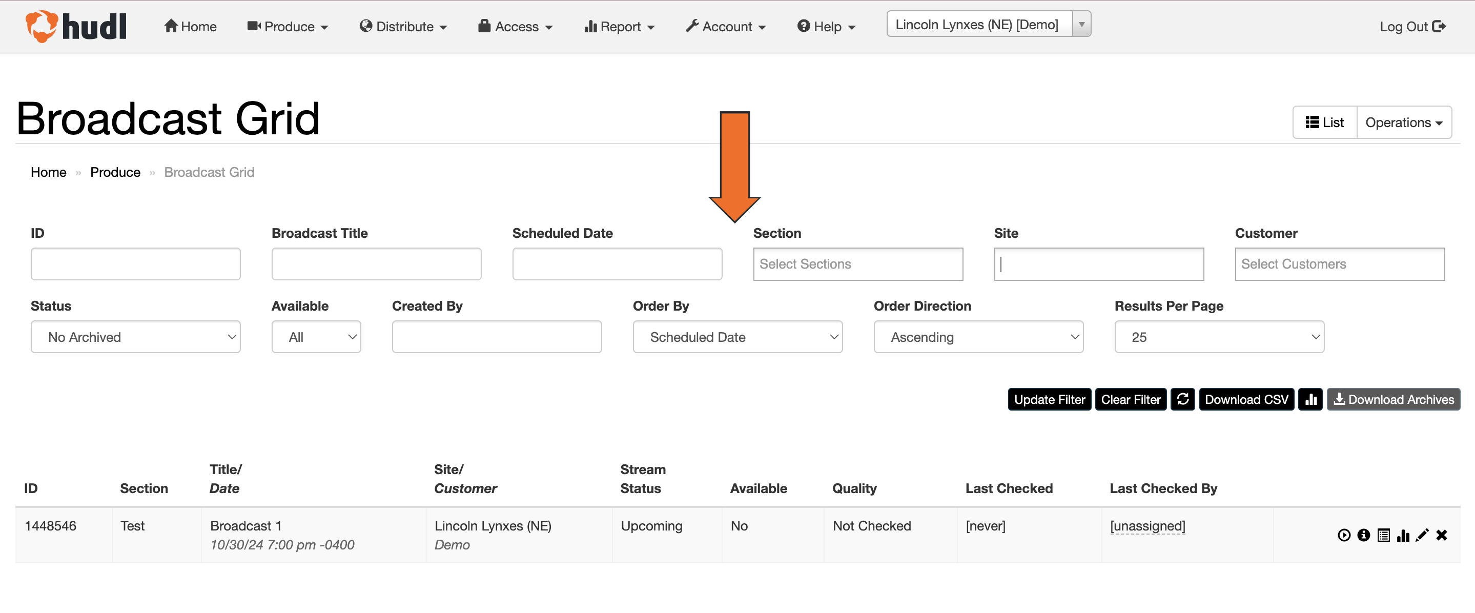 Filter Broadcast Grid • Hudl Support