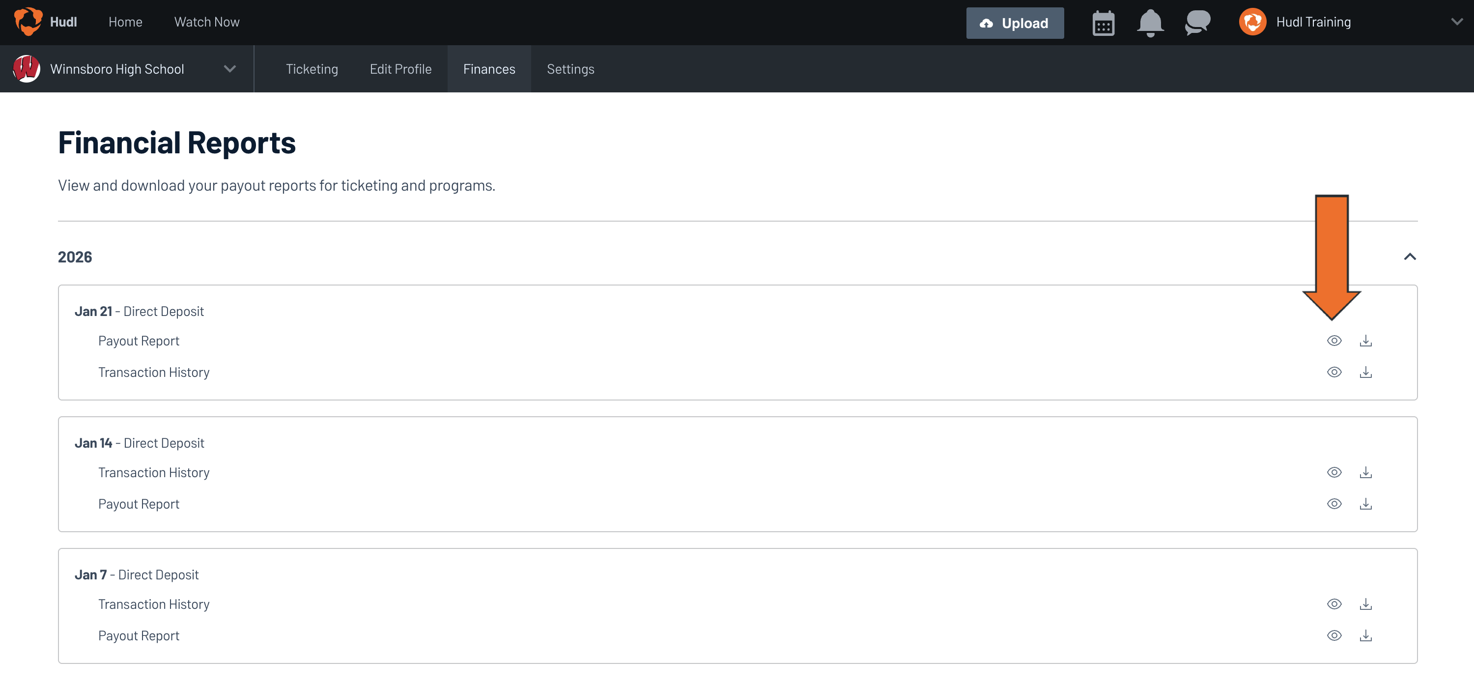 View & Download Payout & Transaction Reports • Hudl Support