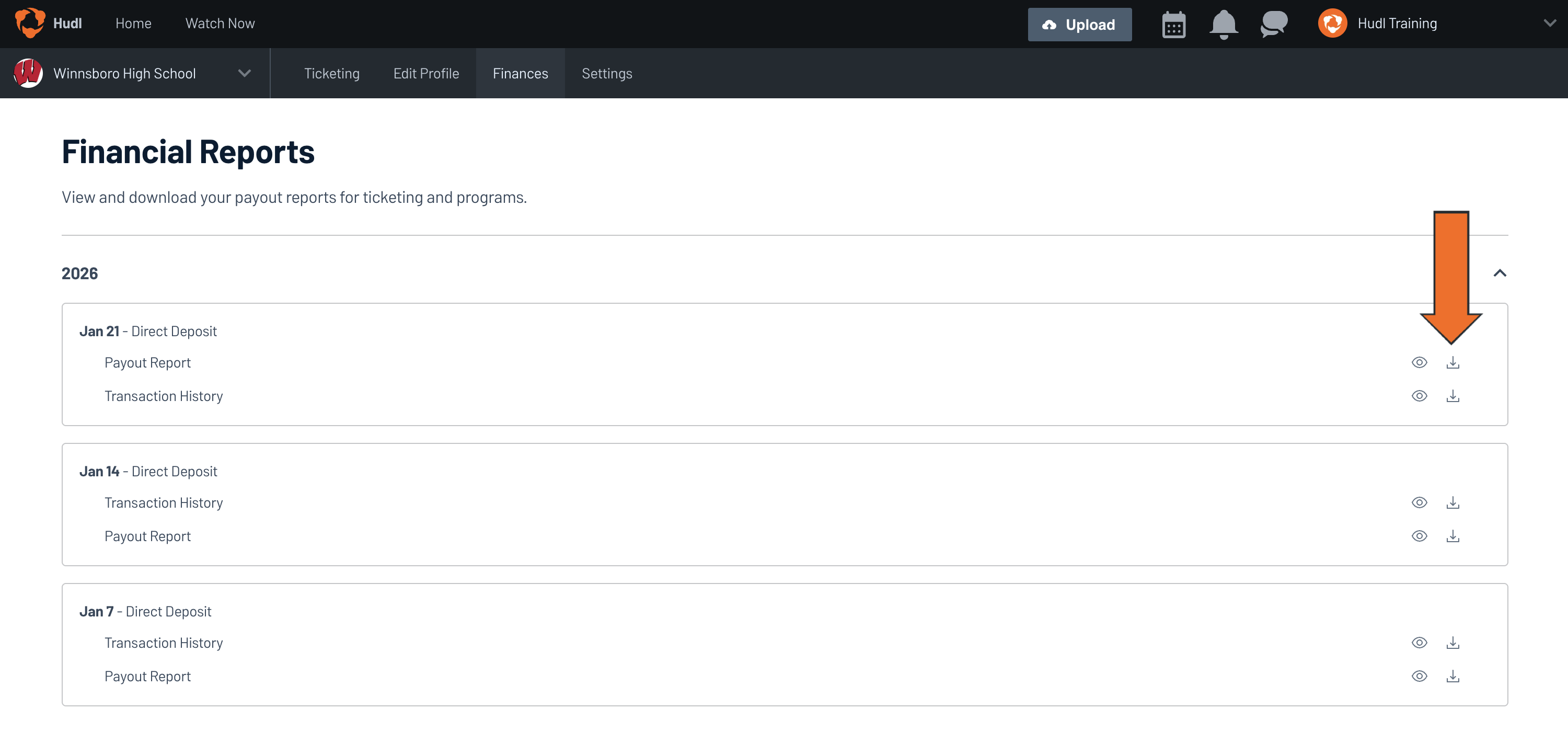 View & Download Payout & Transaction Reports • Hudl Support