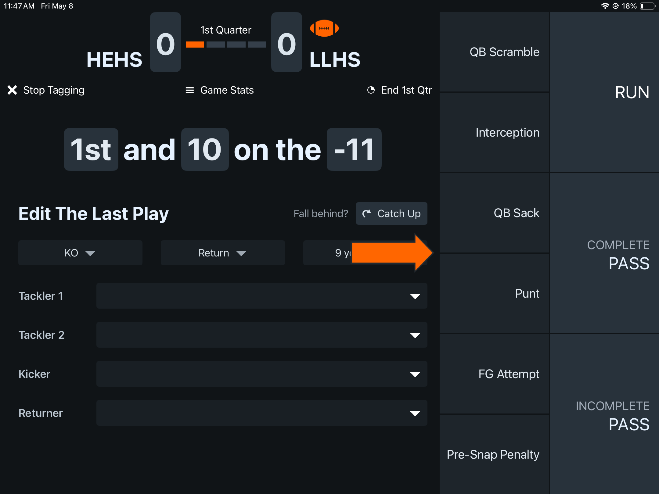 Tag Stats Live • American Football • Hudl Support