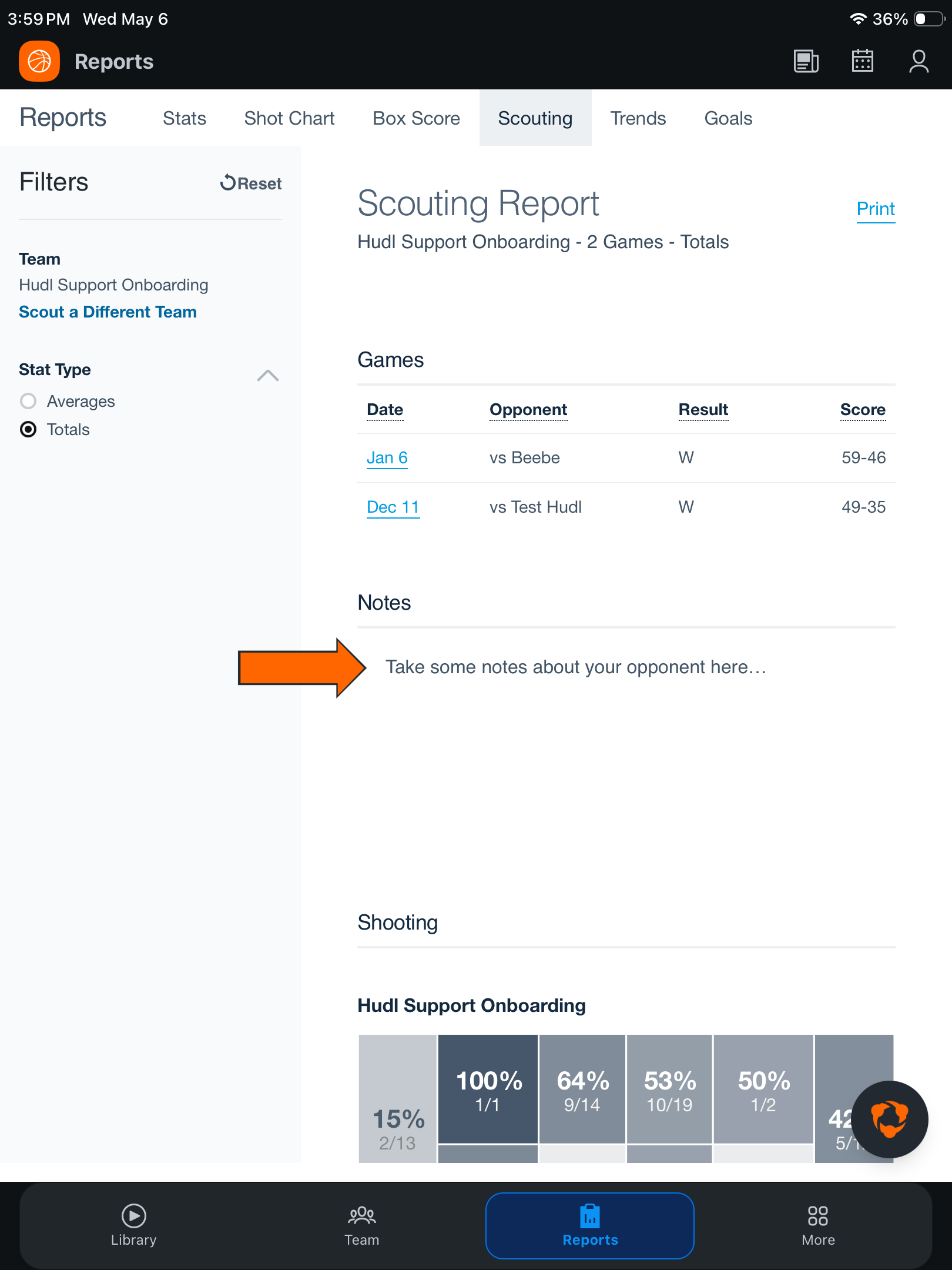Scouting Report • Basketball • Hudl Support