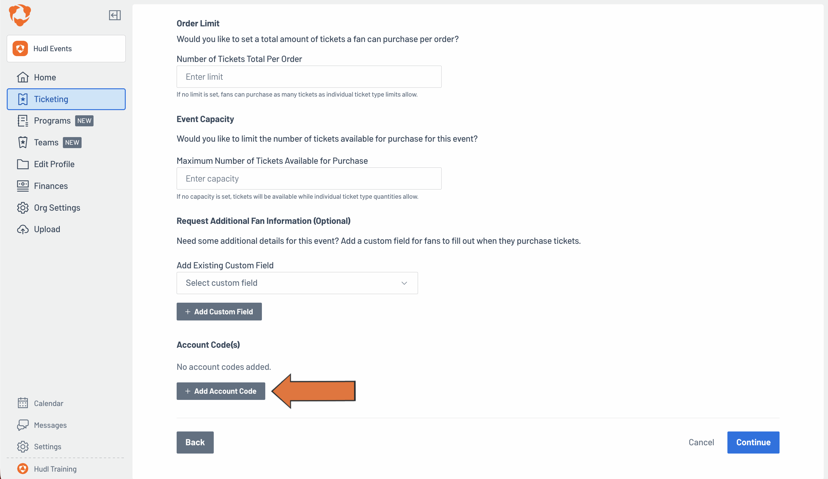 Add Account Code(s) to Events/Passes • Hudl Support