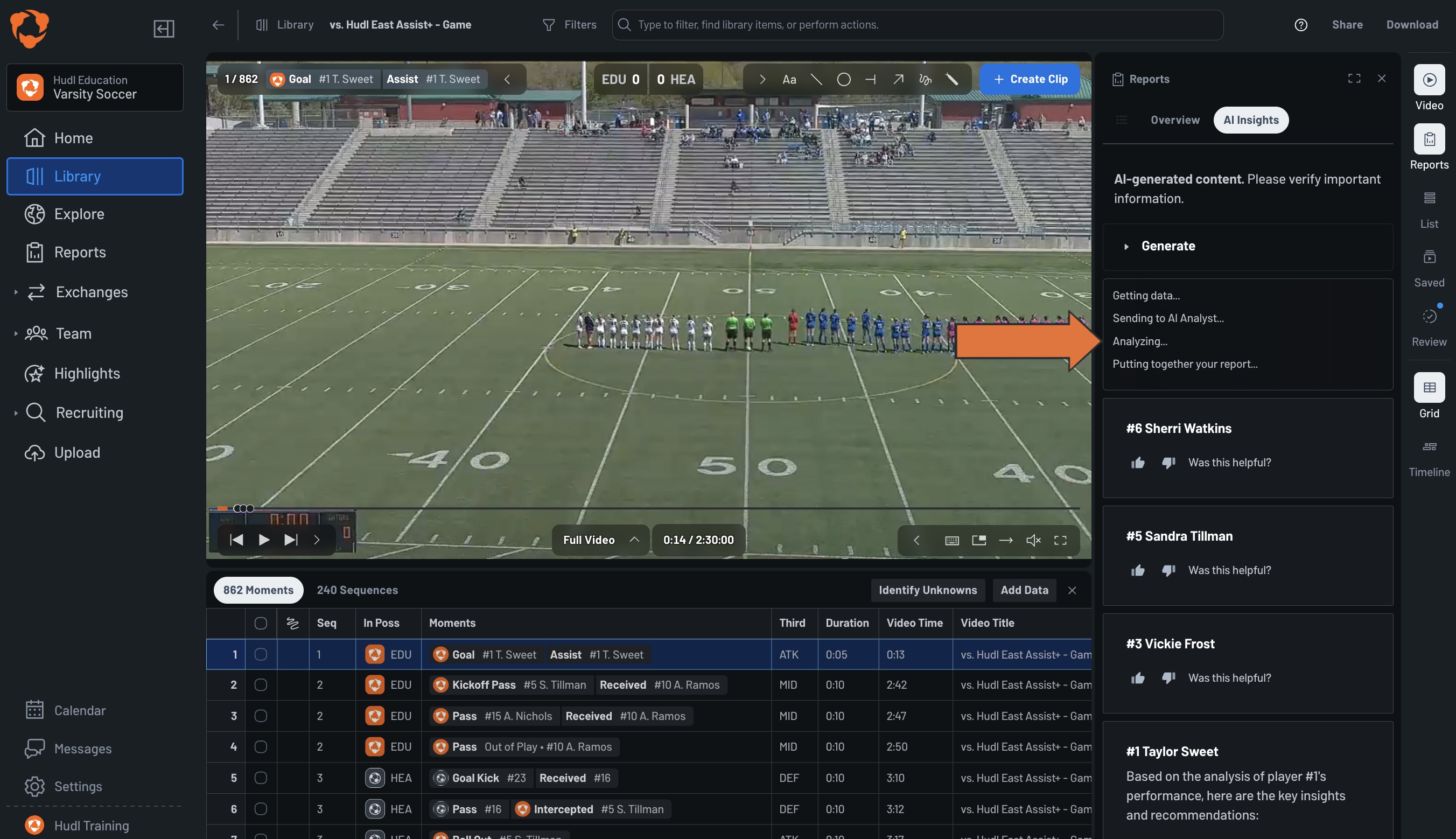 AI Insights • Soccer • Hudl Support