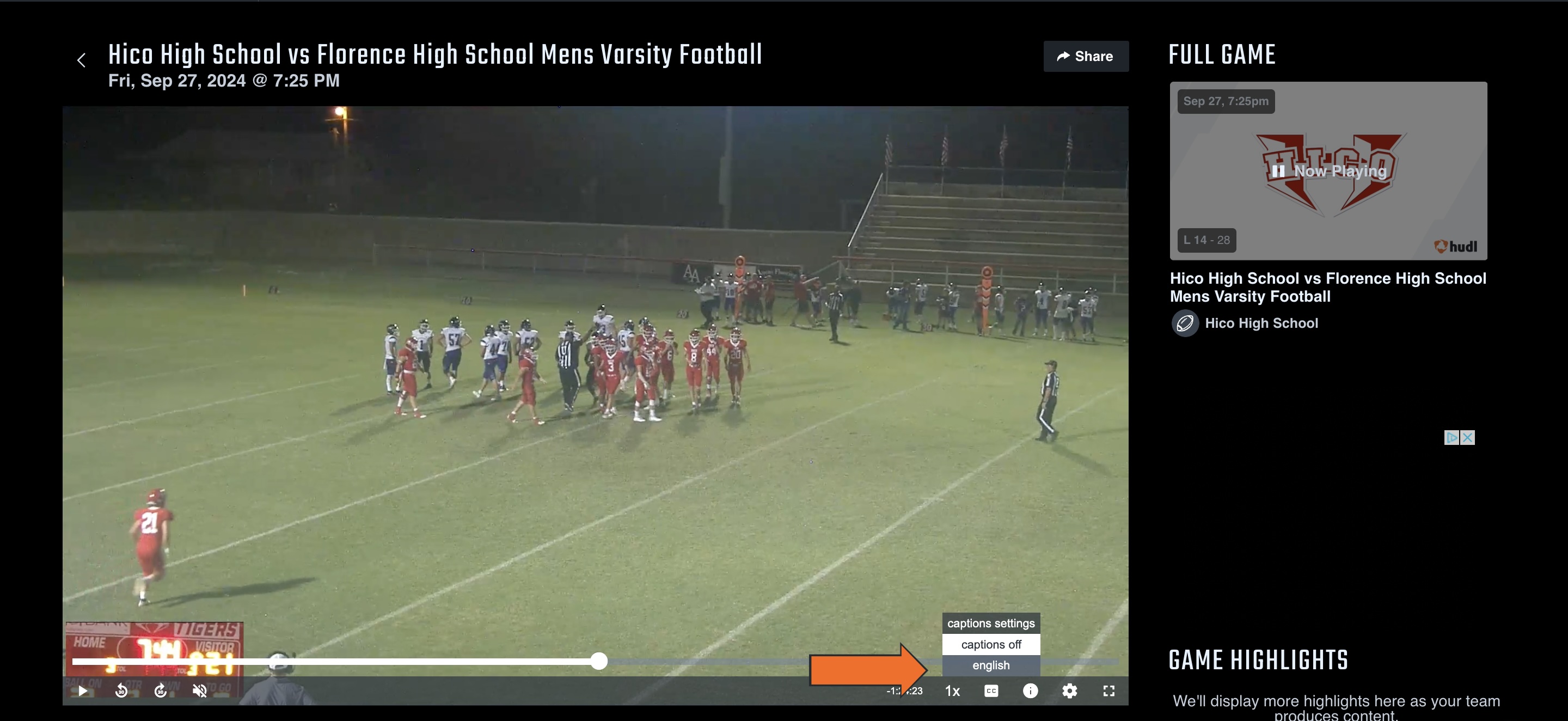 Hudl TV Enable Captions Broadcast Computer 2