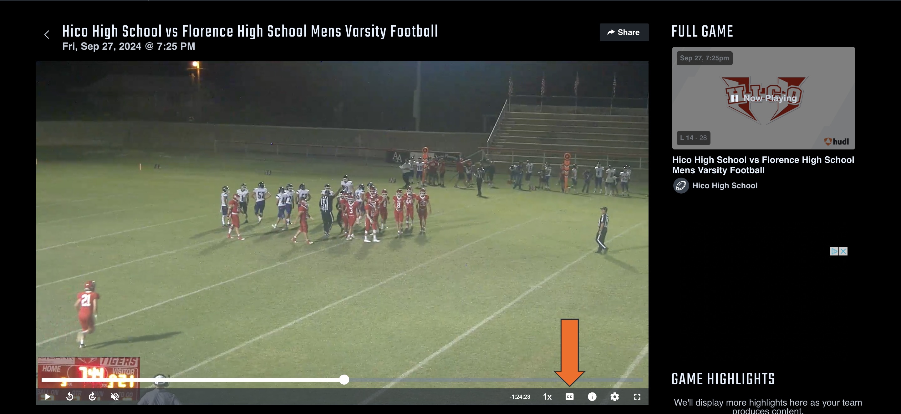 Hudl TV Enable Captions Broadcast Computer 1