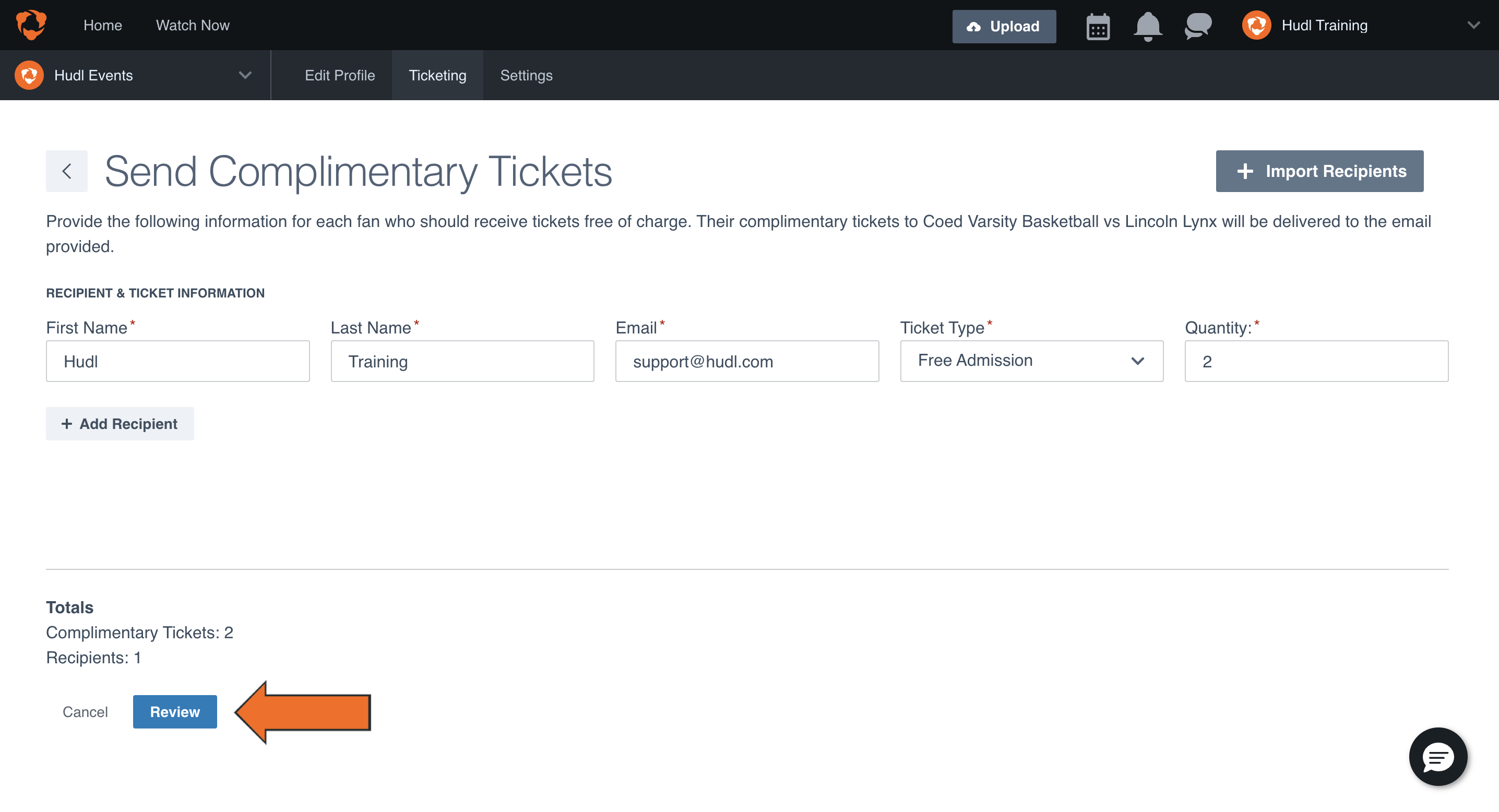 Send Complimentary Tickets/Passes • Hudl Support
