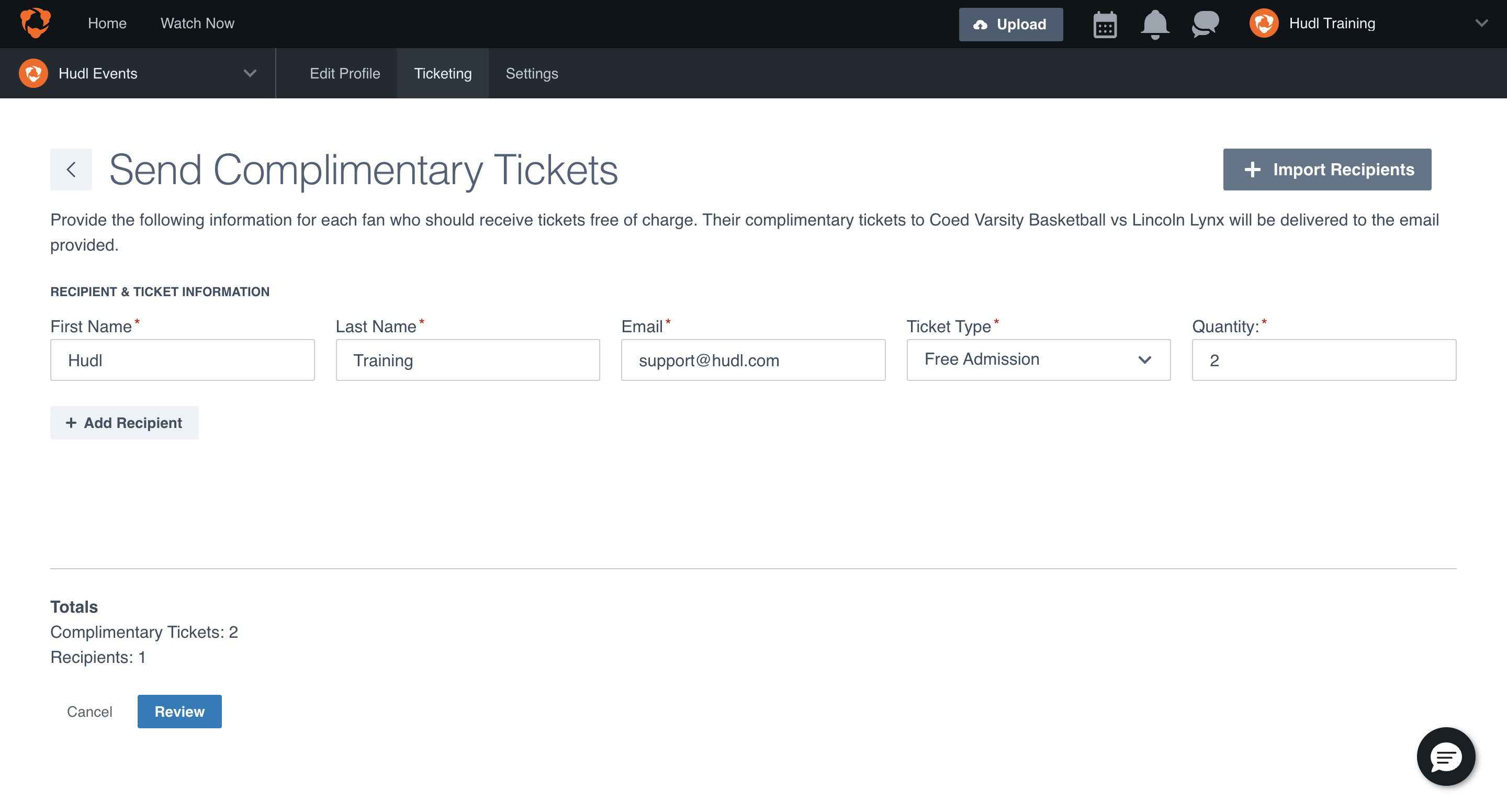Send Complimentary Tickets/Passes • Hudl Support