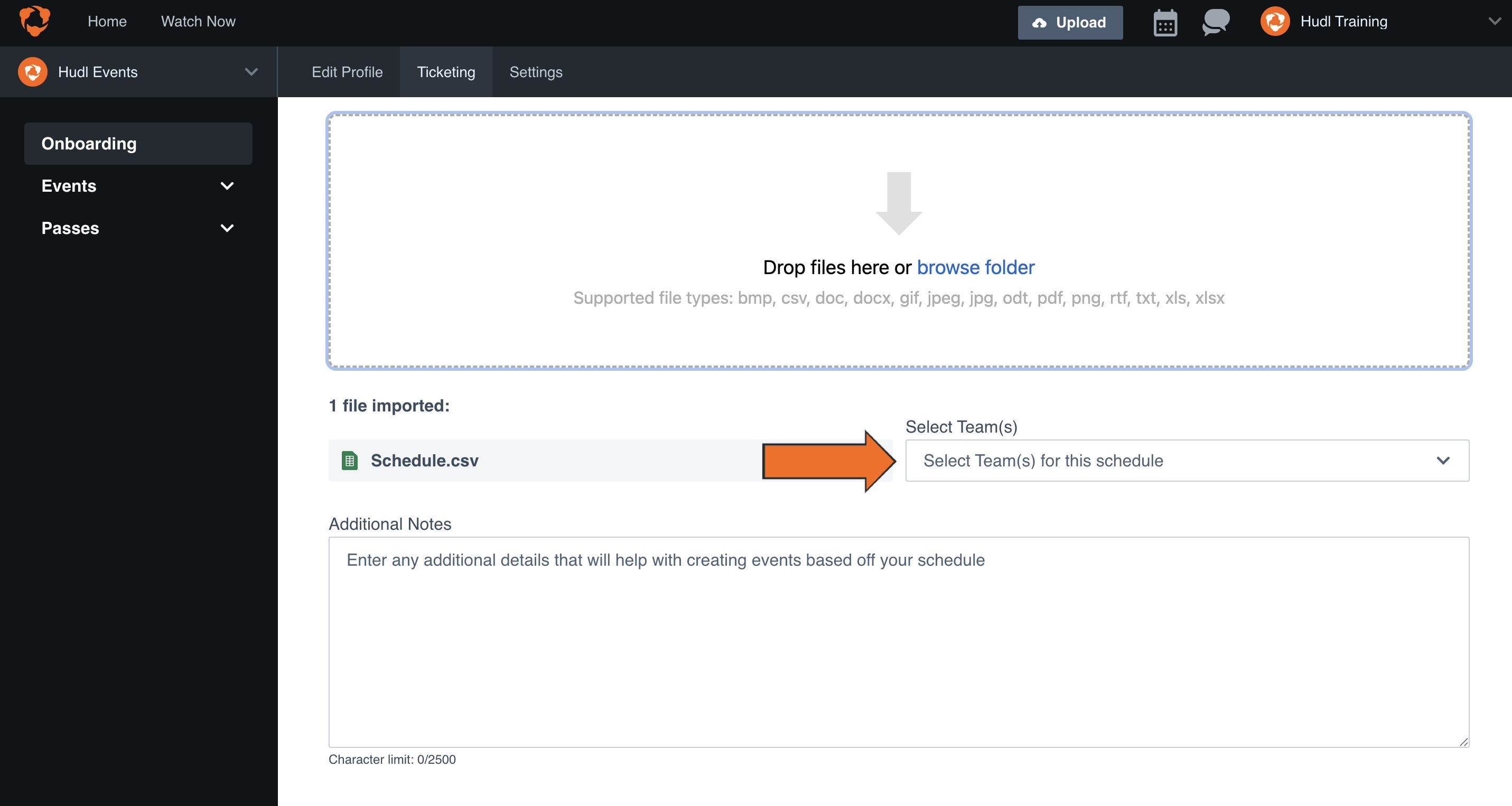 Add Schedule(s) during Ticketing Onboarding • Hudl Support