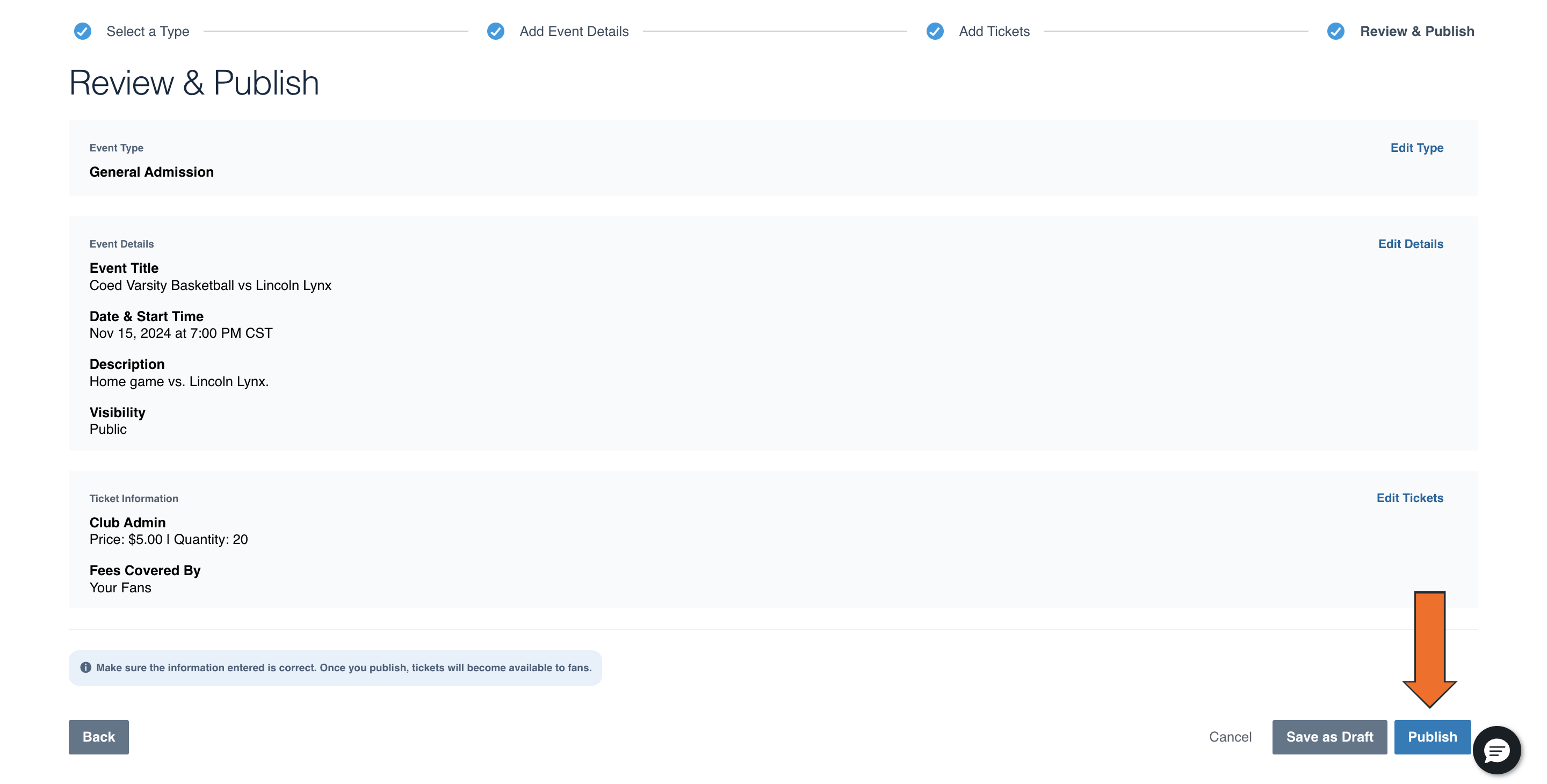 Add Tickets to a Scheduled Event • Hudl Support
