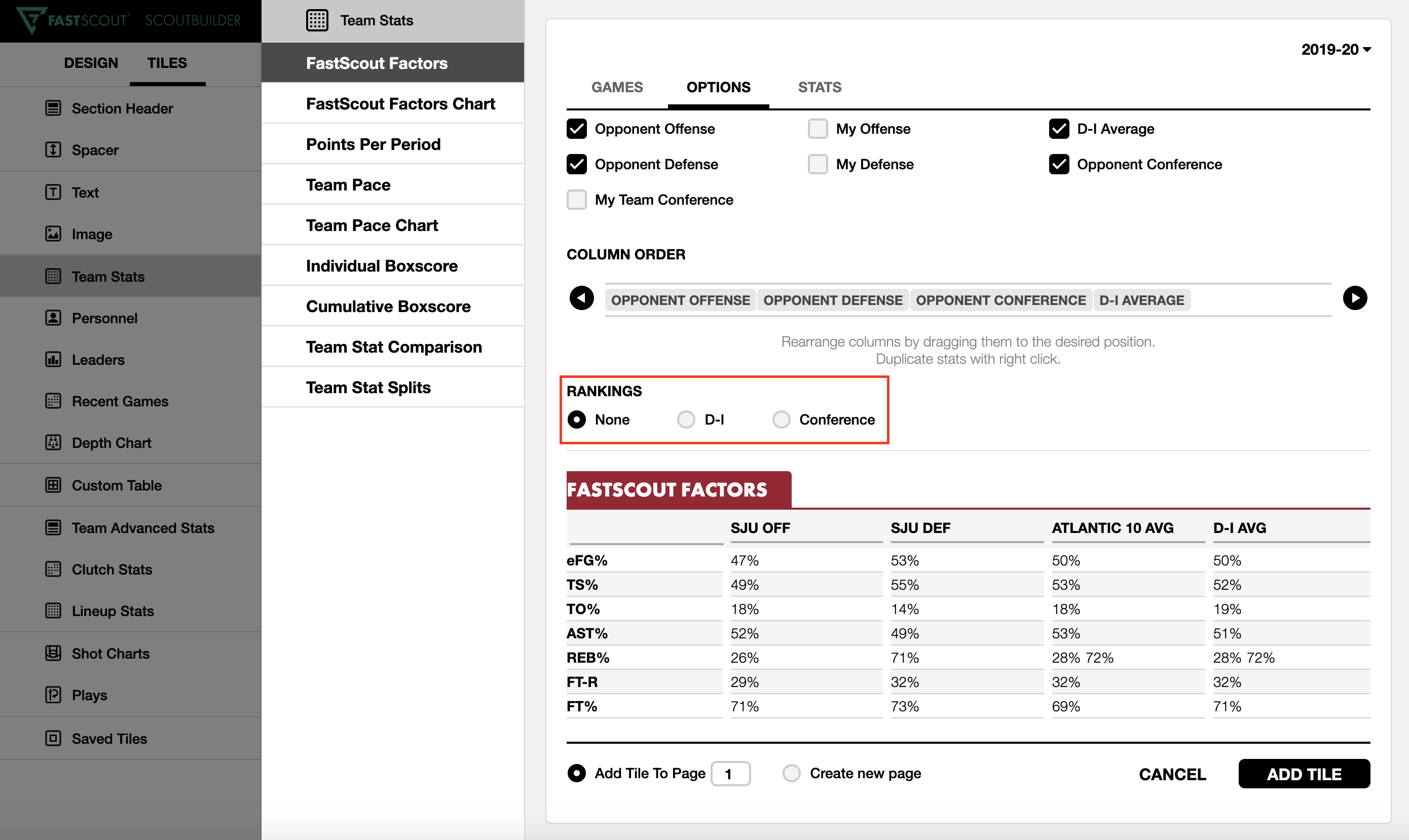 Team Stats Tiles • FastScout Basketball • Hudl Support