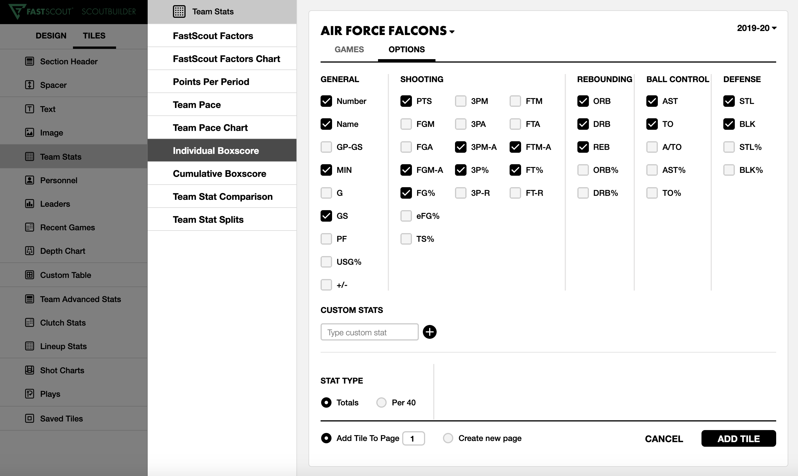 Team Stats Tiles • FastScout Basketball • Hudl Support