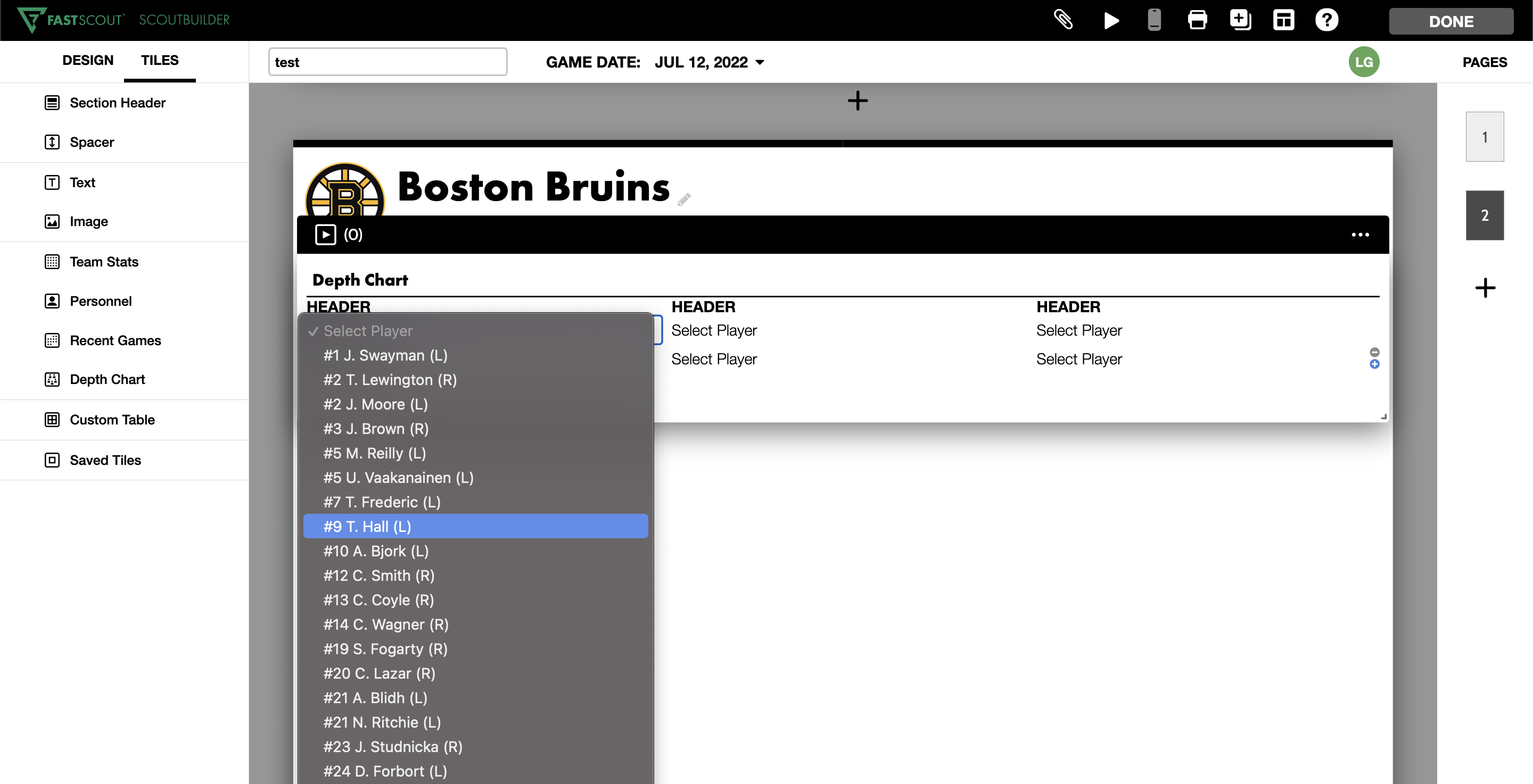 Depth Chart • FastScout Ice Hockey • Hudl Support