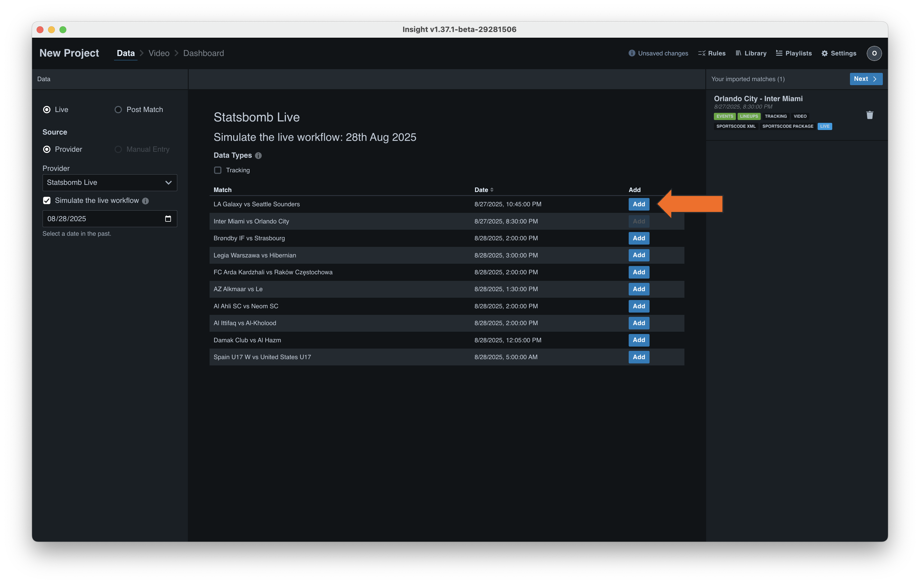 Import Live Data • Hudl Support