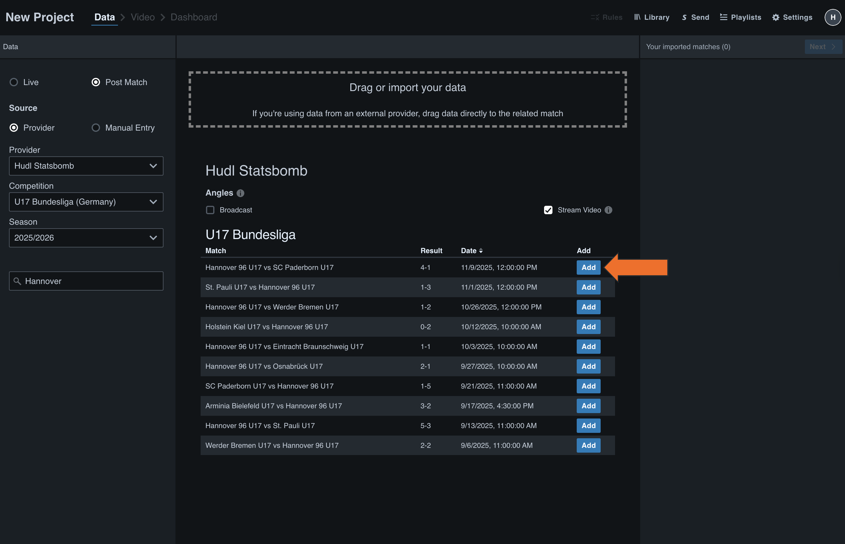 Import Post-Match Hawk-Eye Data • Hudl Support